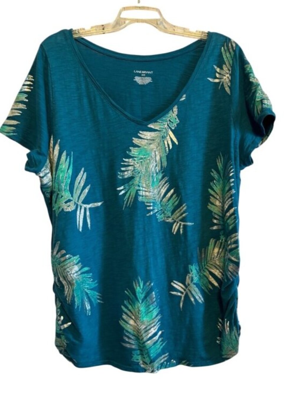 Lane Bryant Oversized Full Fit Tunic Teal Blue Gathered Sides Top Size 18/20